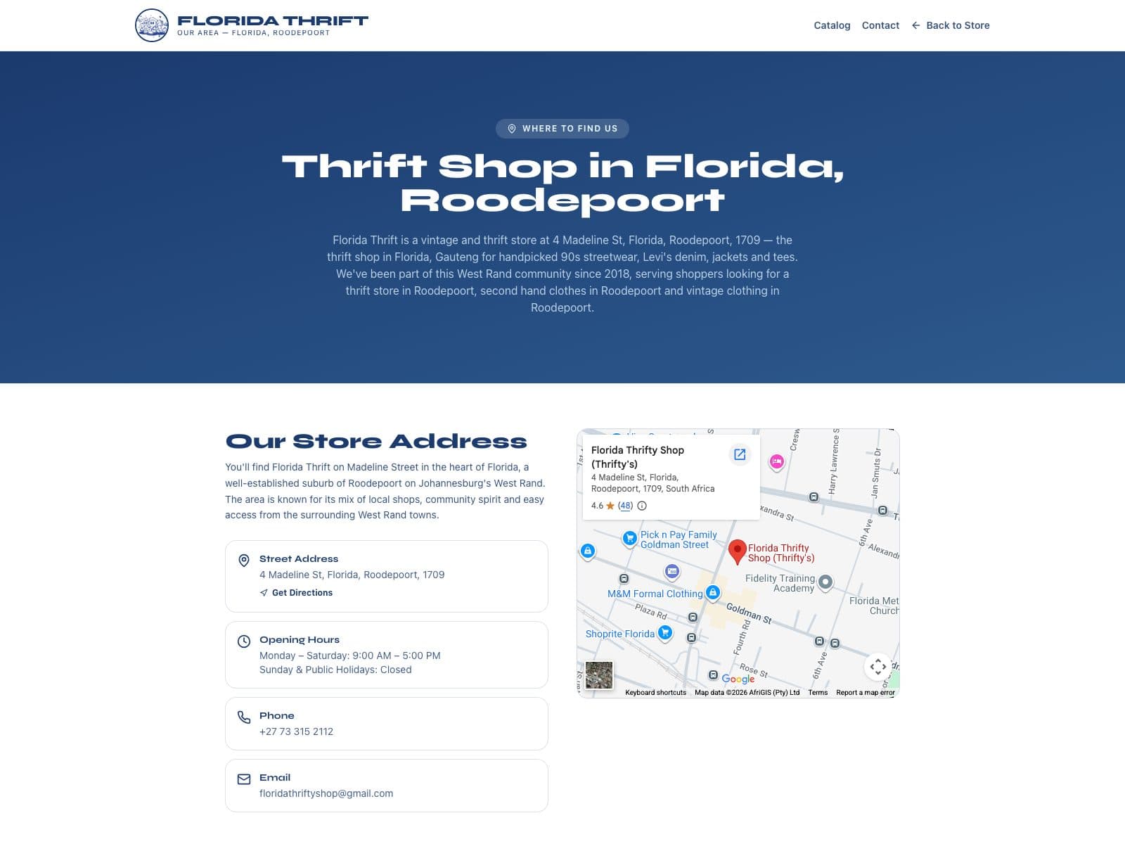 Thrift shop in Florida, Roodepoort area page