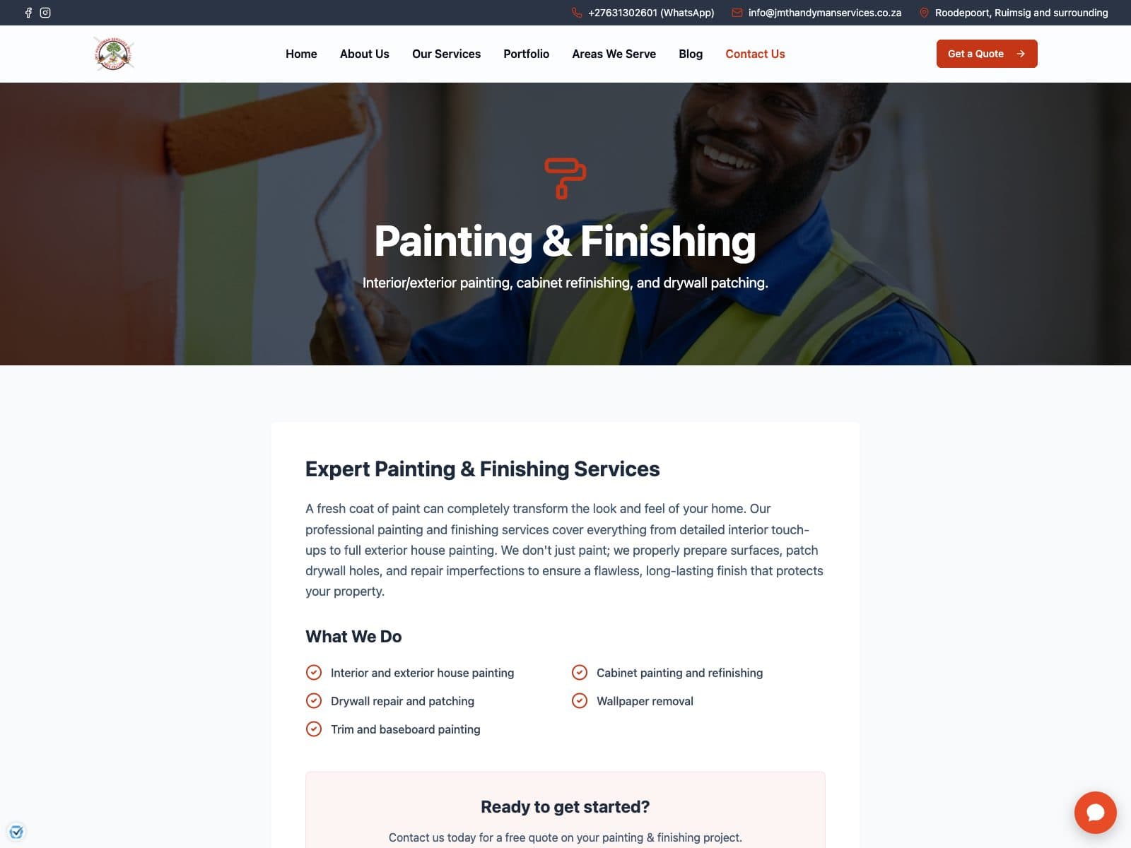 JMT design: painting and finishing service page