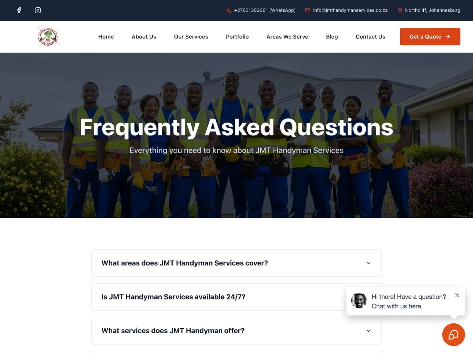 JMT Handyman Services FAQ page