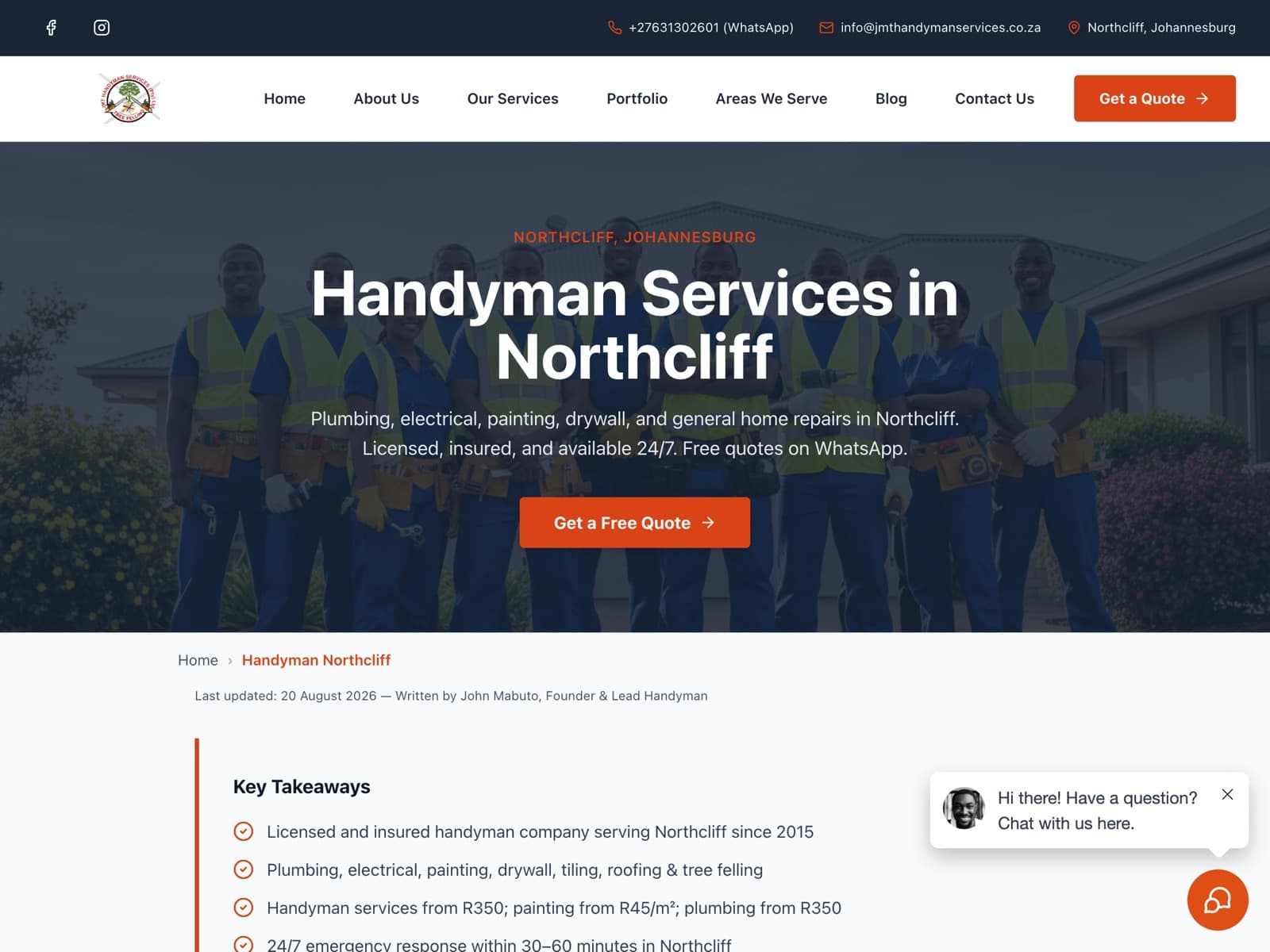 Handyman services in Northcliff landing page
