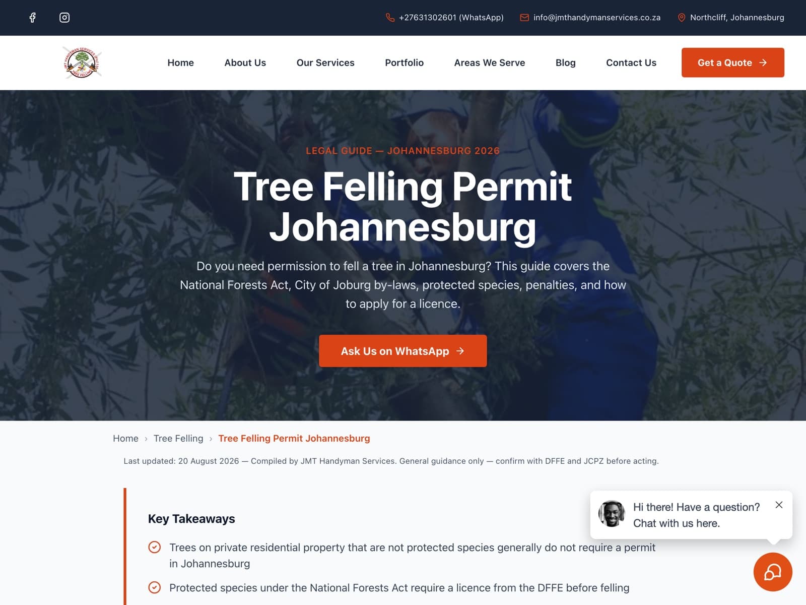 Tree felling permit guide for Johannesburg