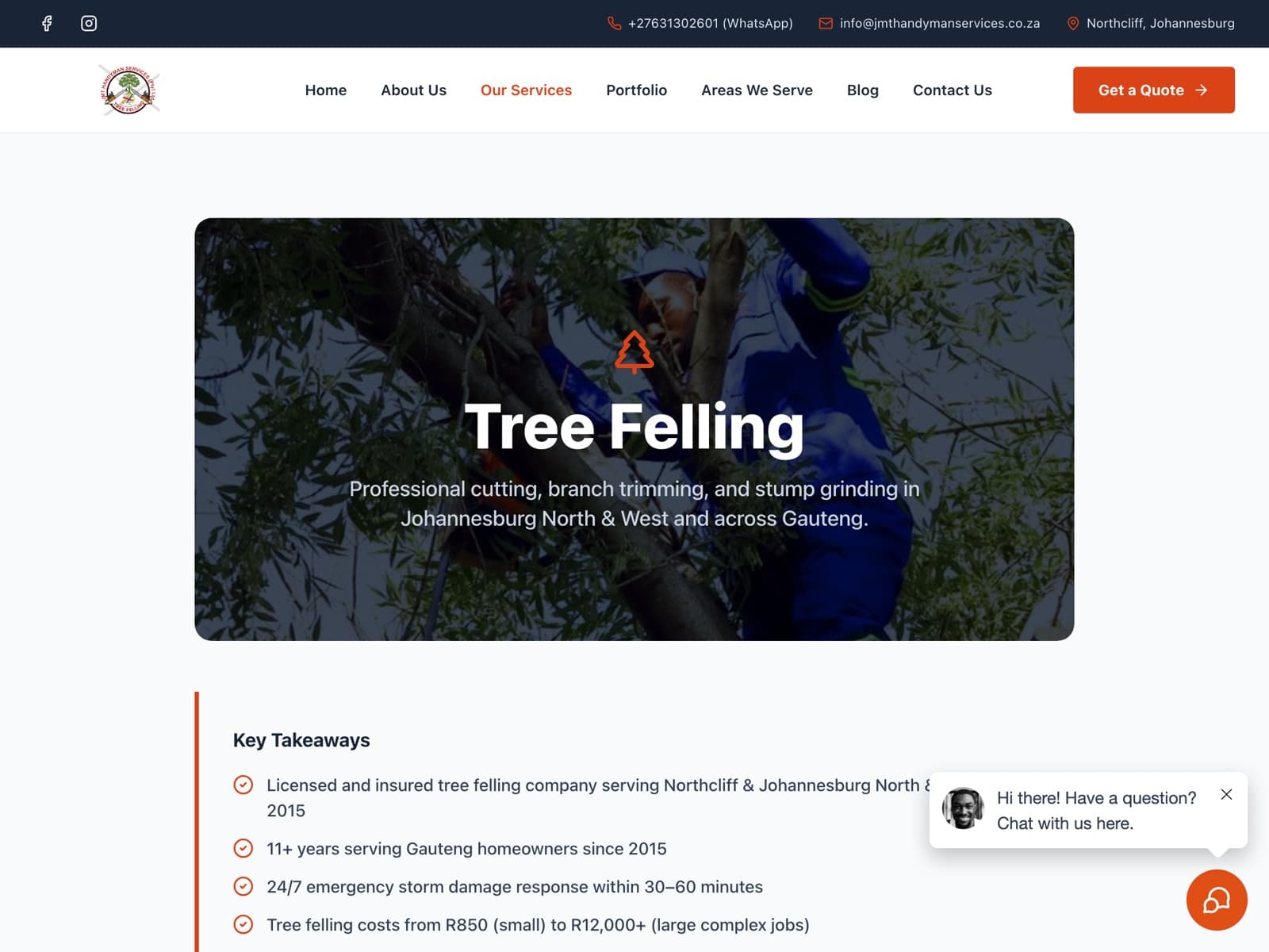 Tree felling service page