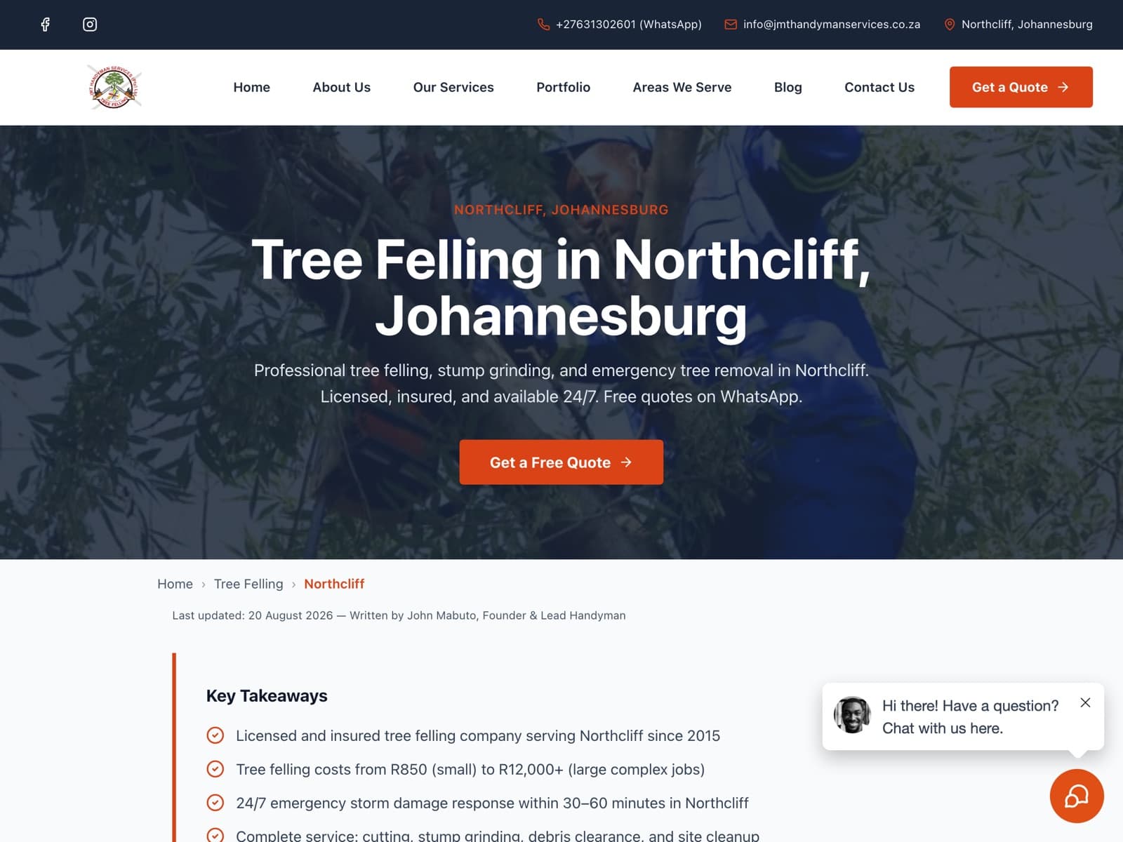 Tree felling in Northcliff landing page
