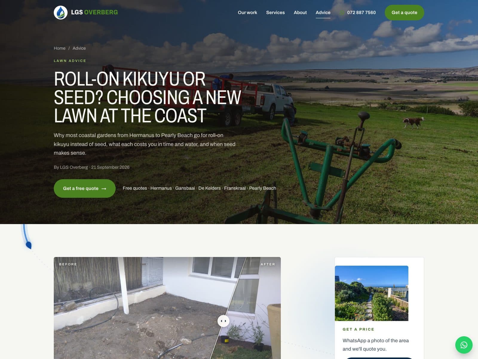 Roll-on kikuyu or seed advice article