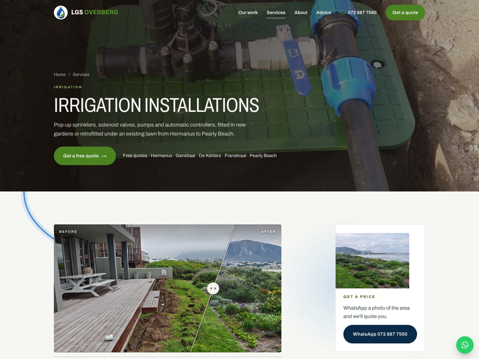 Irrigation installations service page