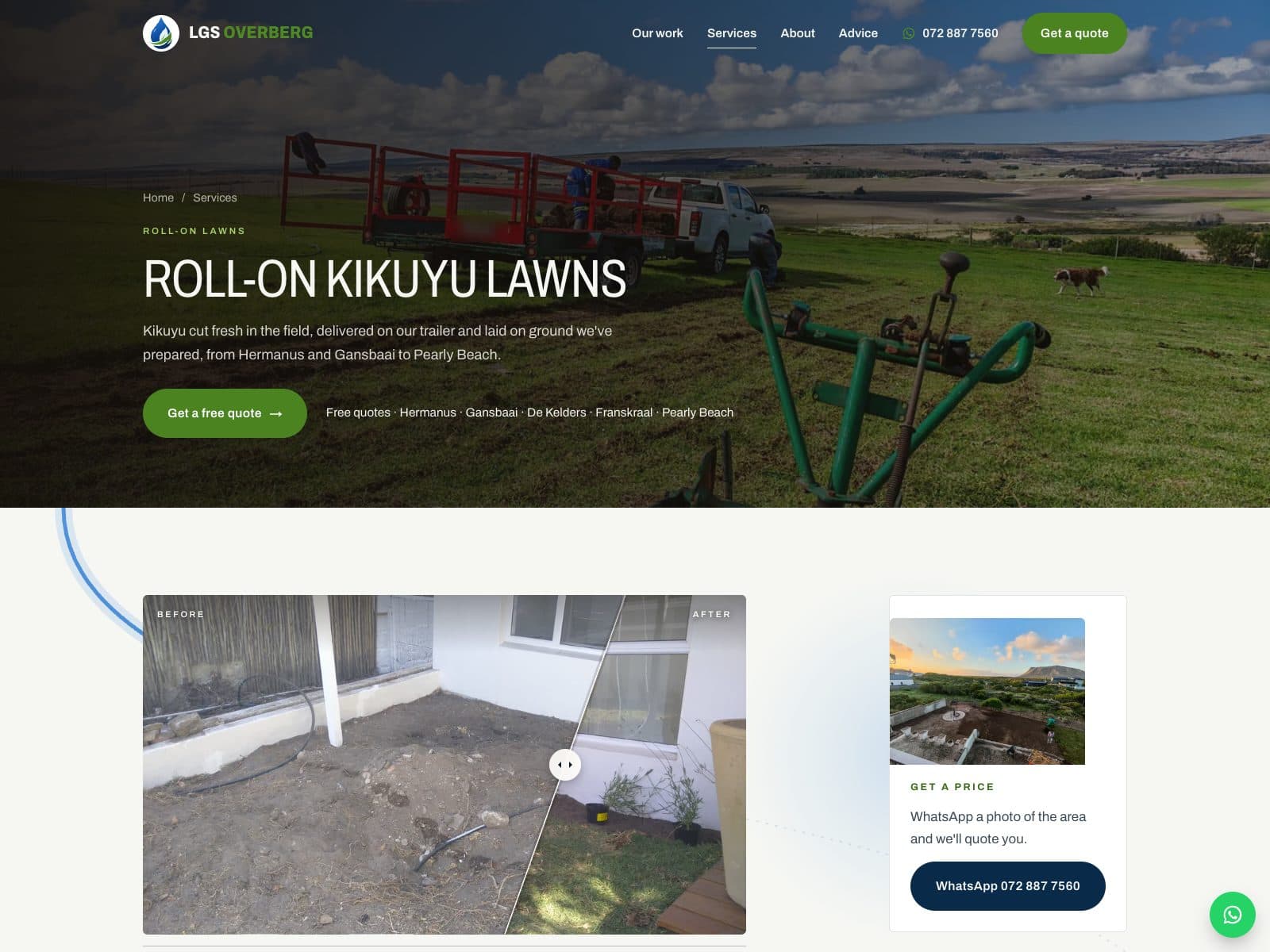Roll-on kikuyu lawns service page