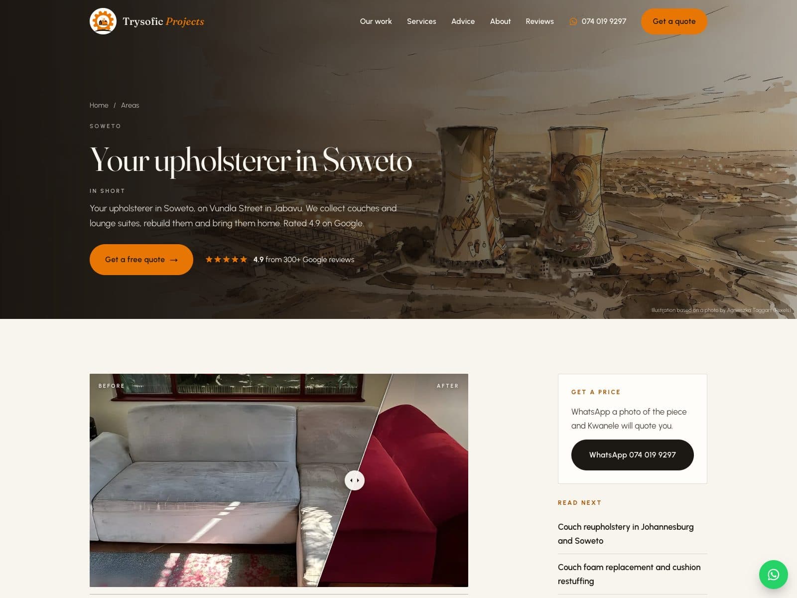 Soweto area page with a before-and-after slider