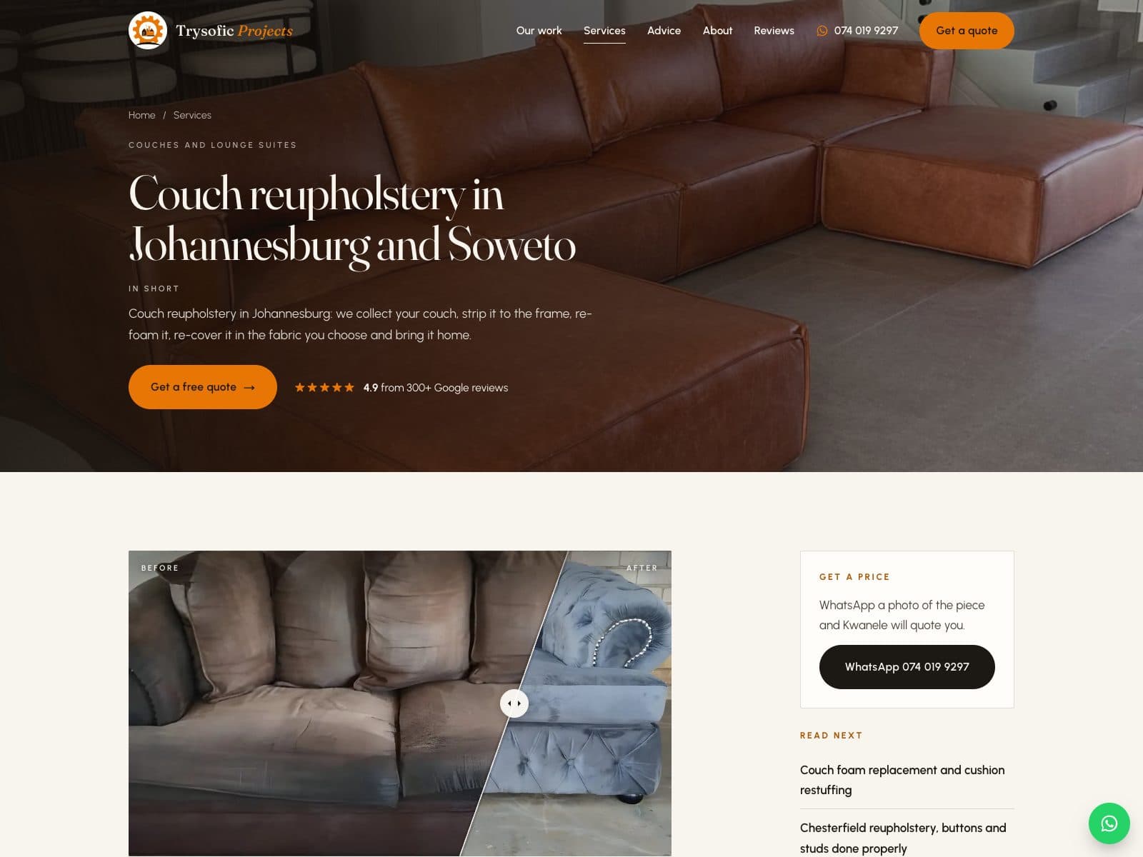 Couch reupholstery service page