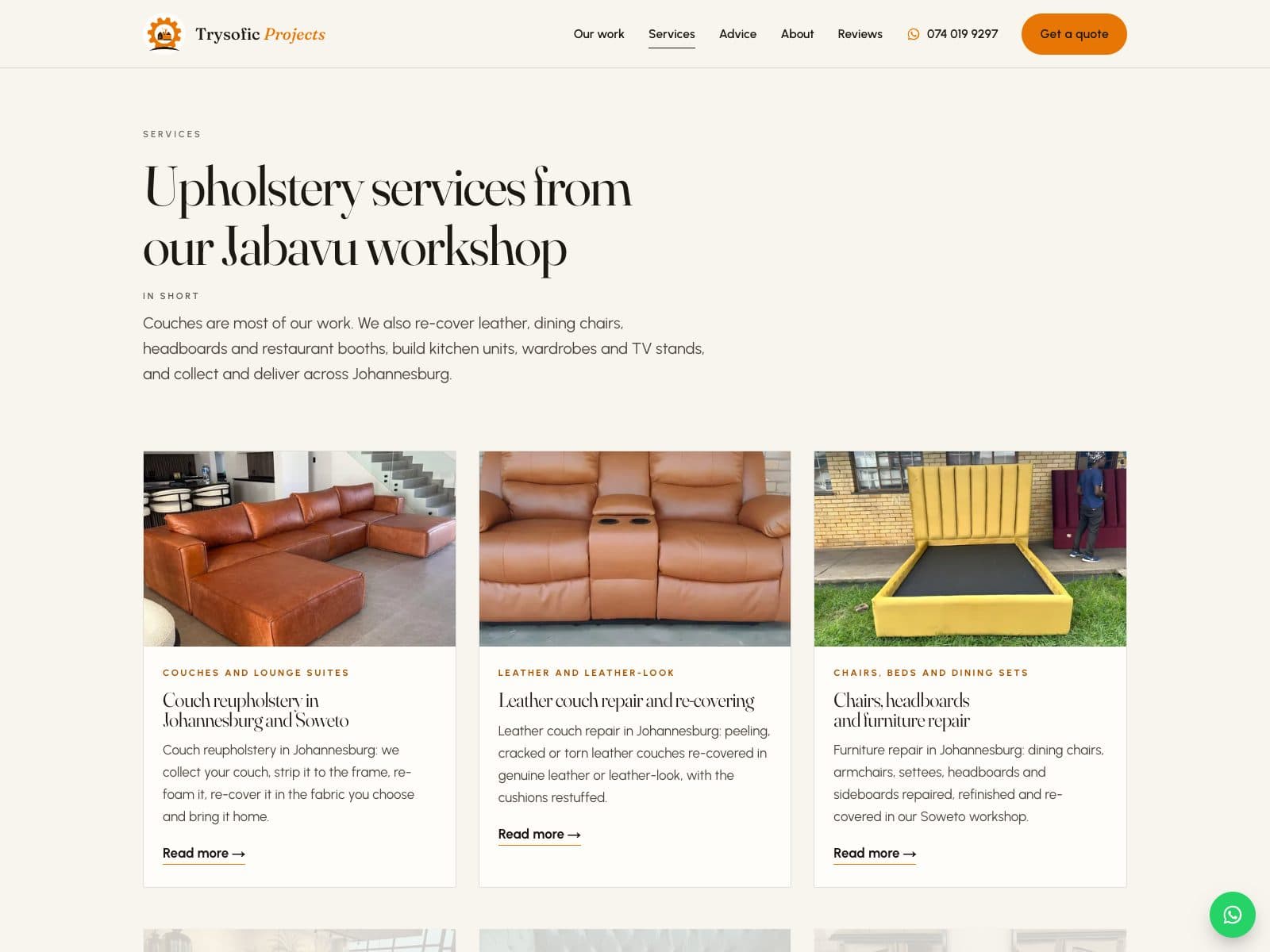 Upholstery services index